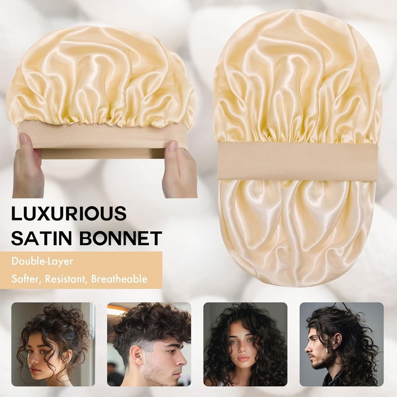 Doitory Store Satin Silk Bonnet for Sleeping, Double Layer Silk Sleep Cap for Men & Women, Soft Satin Lined Bonnet for Curly Hair - Image 2